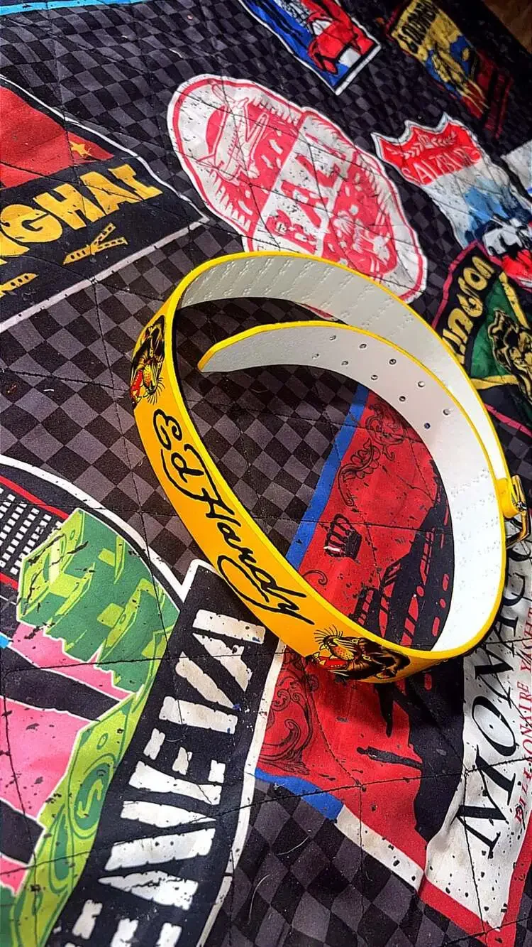 Ed Hardy Panther Snake Graphic Yellow Studded Belt